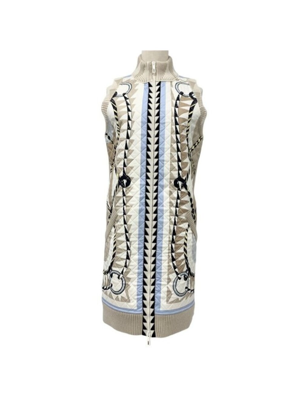 Hermes Outerwear Beige Multicolor Twill Reine Vest Quilted
